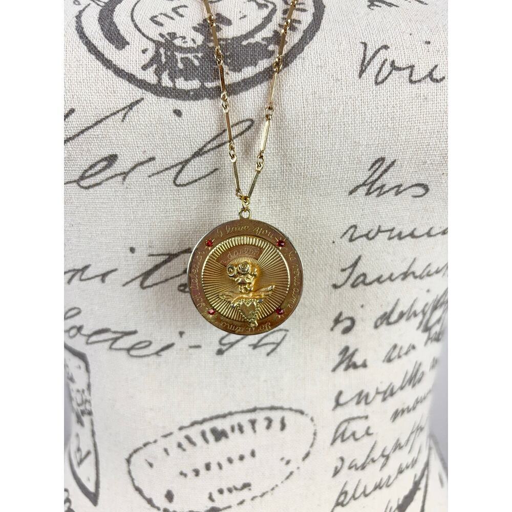 B11 Kramer Vintage Necklace I Love You Medallion Angel Heart - Picture 3 of 13